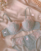 Candid lifestyle shot of the Darette Second Skin Lace Set in Sage