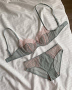 An everyday moment wearing the Second Skin Lace Set in Sage
