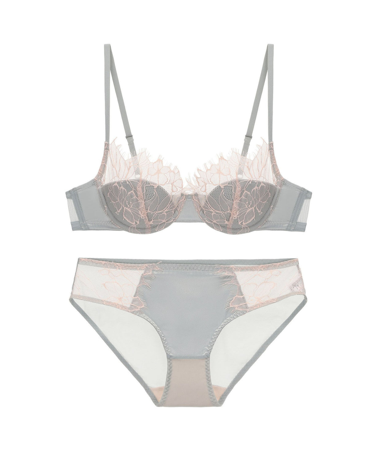 Flat lay of the Darette Second Skin Lace Set in Sage on a plain surface