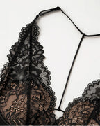 Close-up of the fabric and trim on the Darette Open Secret Halter Set