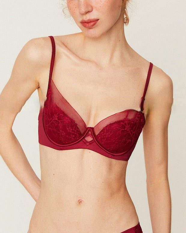 Model wearing the Darette Good Habit Lace Set in soft indoor light