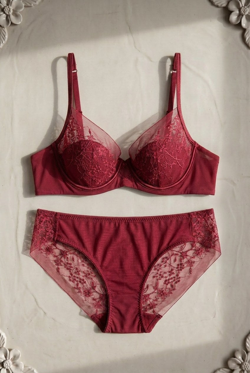 Adèle Lace Set — Wine colourway