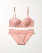 Flat lay of the Darette Half Truth Half-Cup Set in Blush on a plain surface