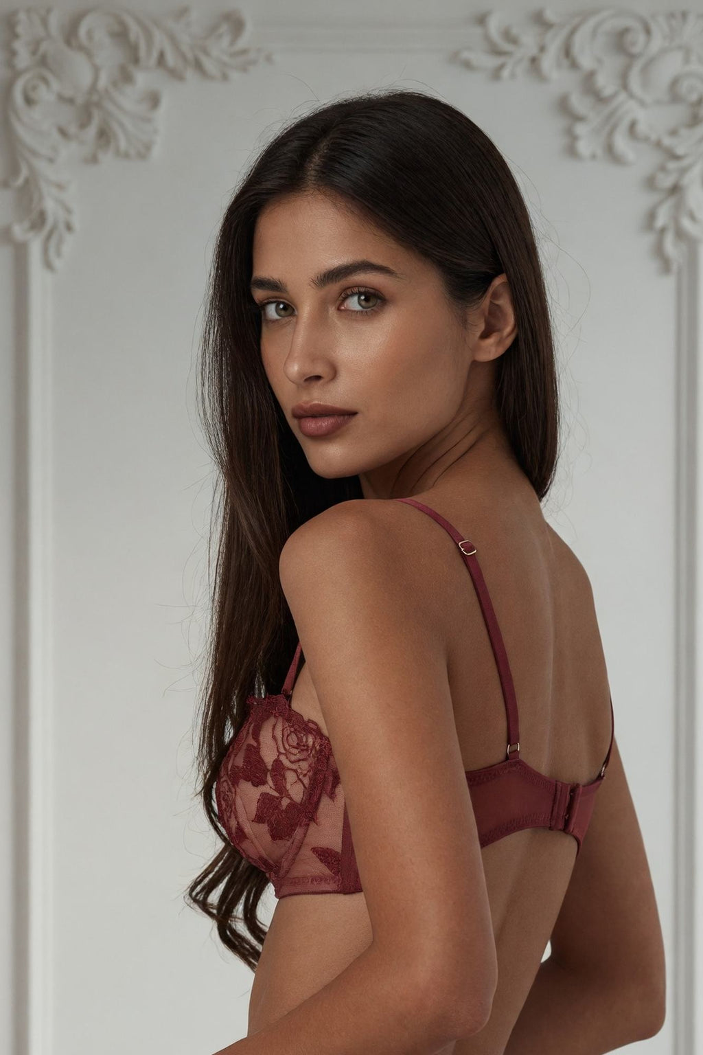 Rose Lace Set on model — Wine