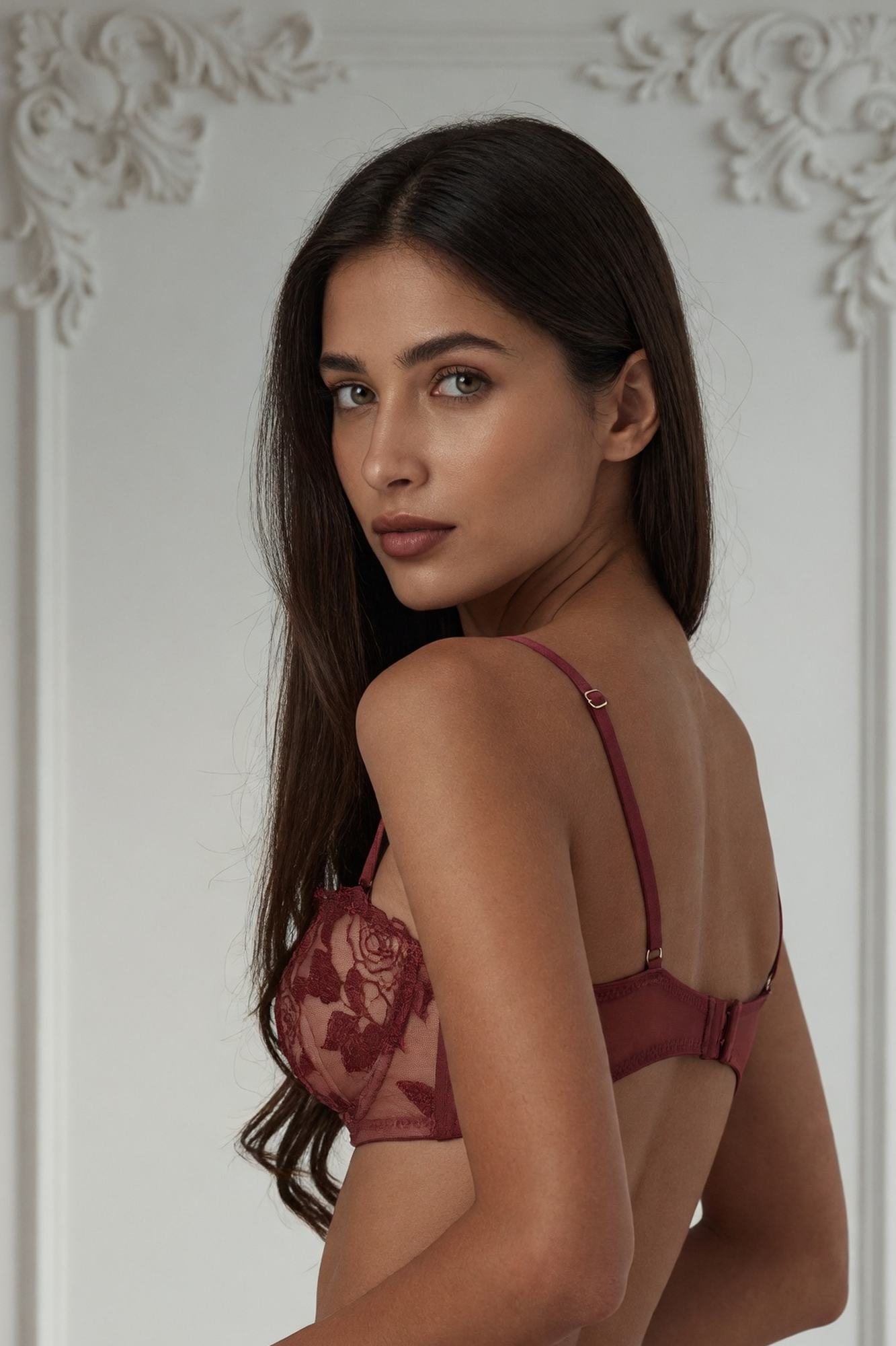 Rose Lace Set on model — Wine