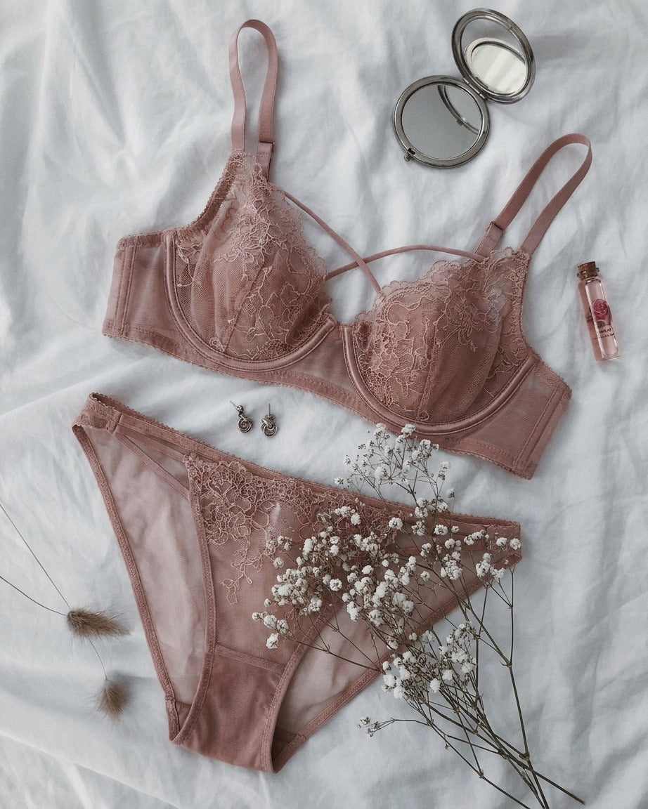 Candid lifestyle shot of the Darette The Undone Lace Set