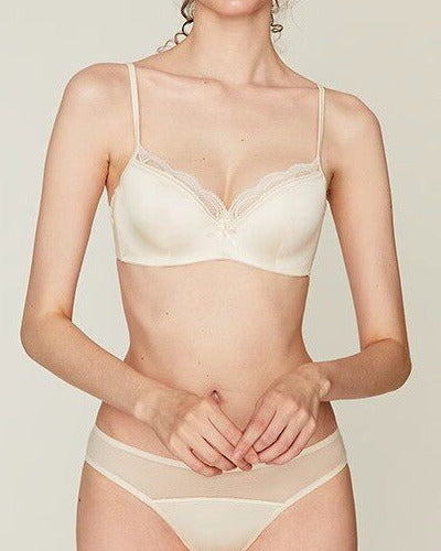 Darette Golden Hour Satin-Lace Set in Ivory - front view on a soft studio backdrop