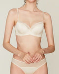 Darette Golden Hour Satin-Lace Set in Ivory - front view on a soft studio backdrop
