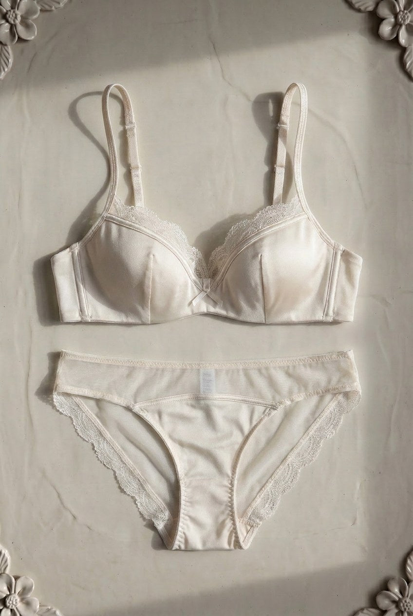 Margaux Satin-Lace Set — Champagne colourway