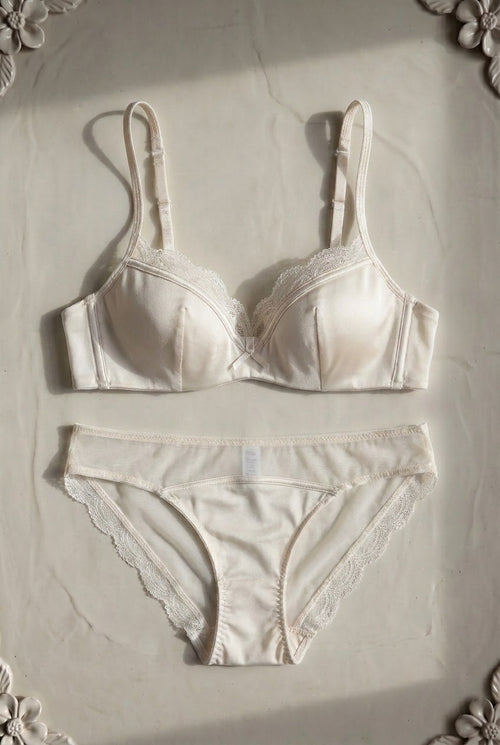 Margaux Satin-Lace Set — Champagne colourway