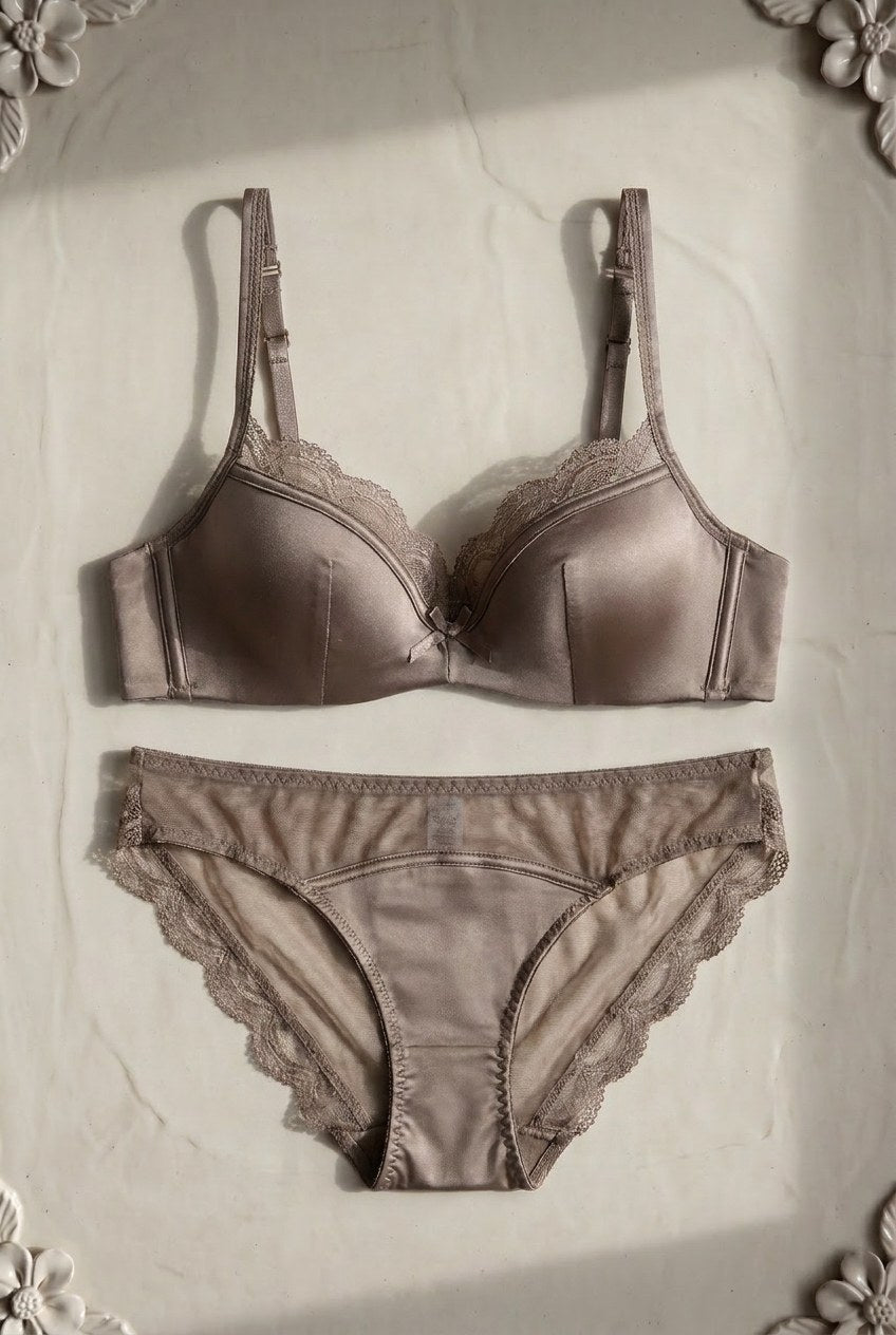 Margaux Satin-Lace Set — Mocha colourway
