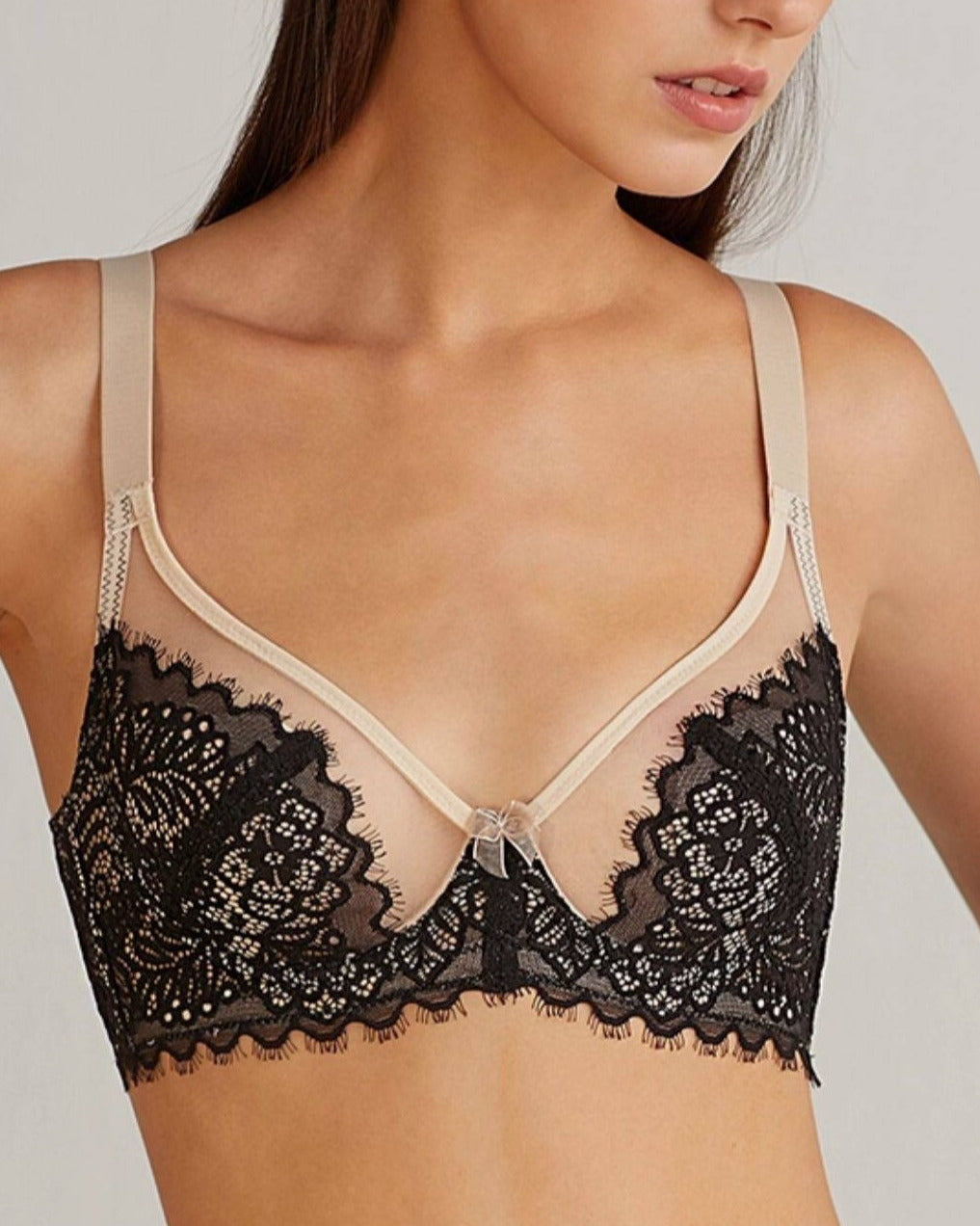 Darette The Confidante Lace Set in Noir - front view on a soft studio backdrop