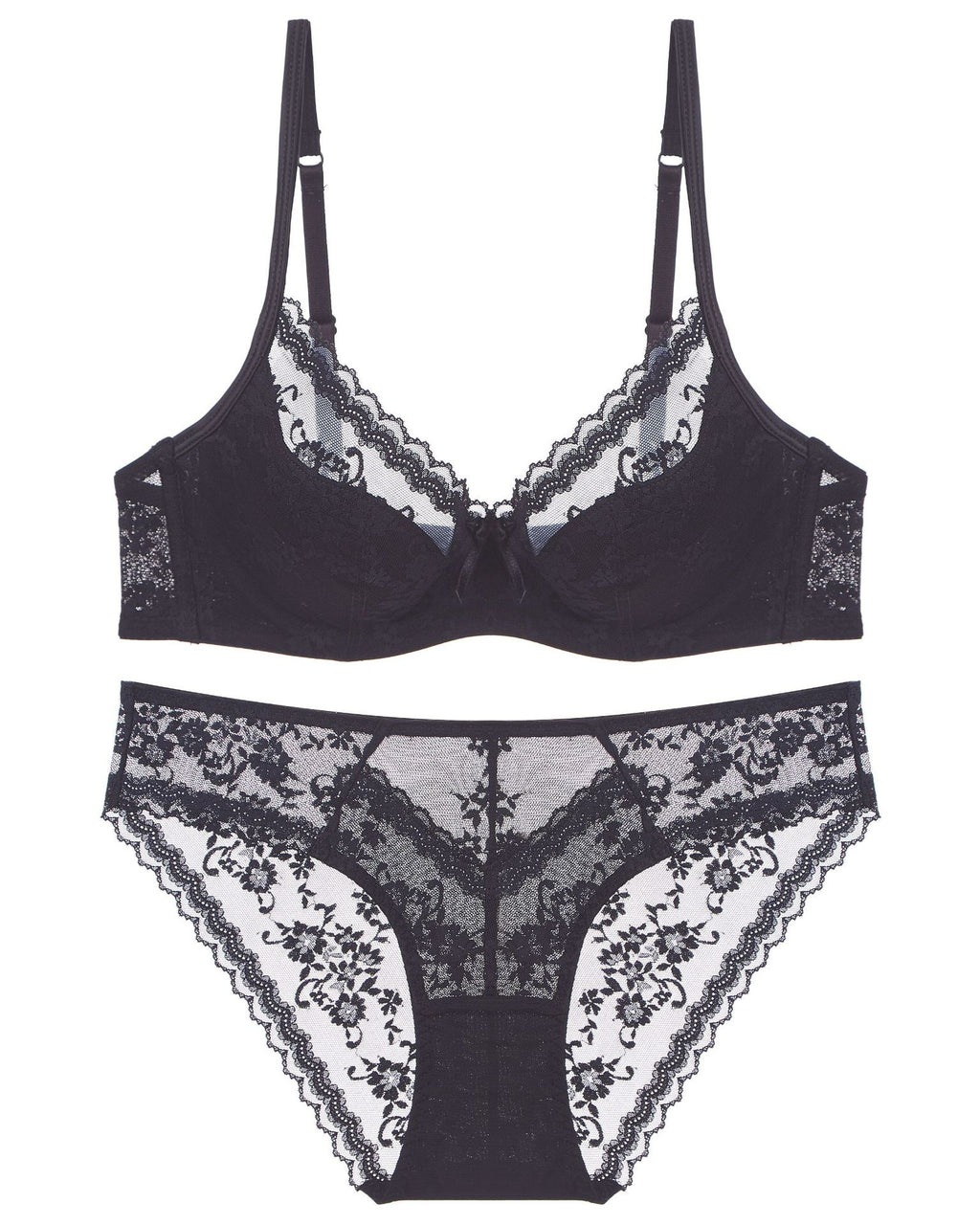 Flat lay of the Darette Deep End Plunge Set in Noir on a plain surface