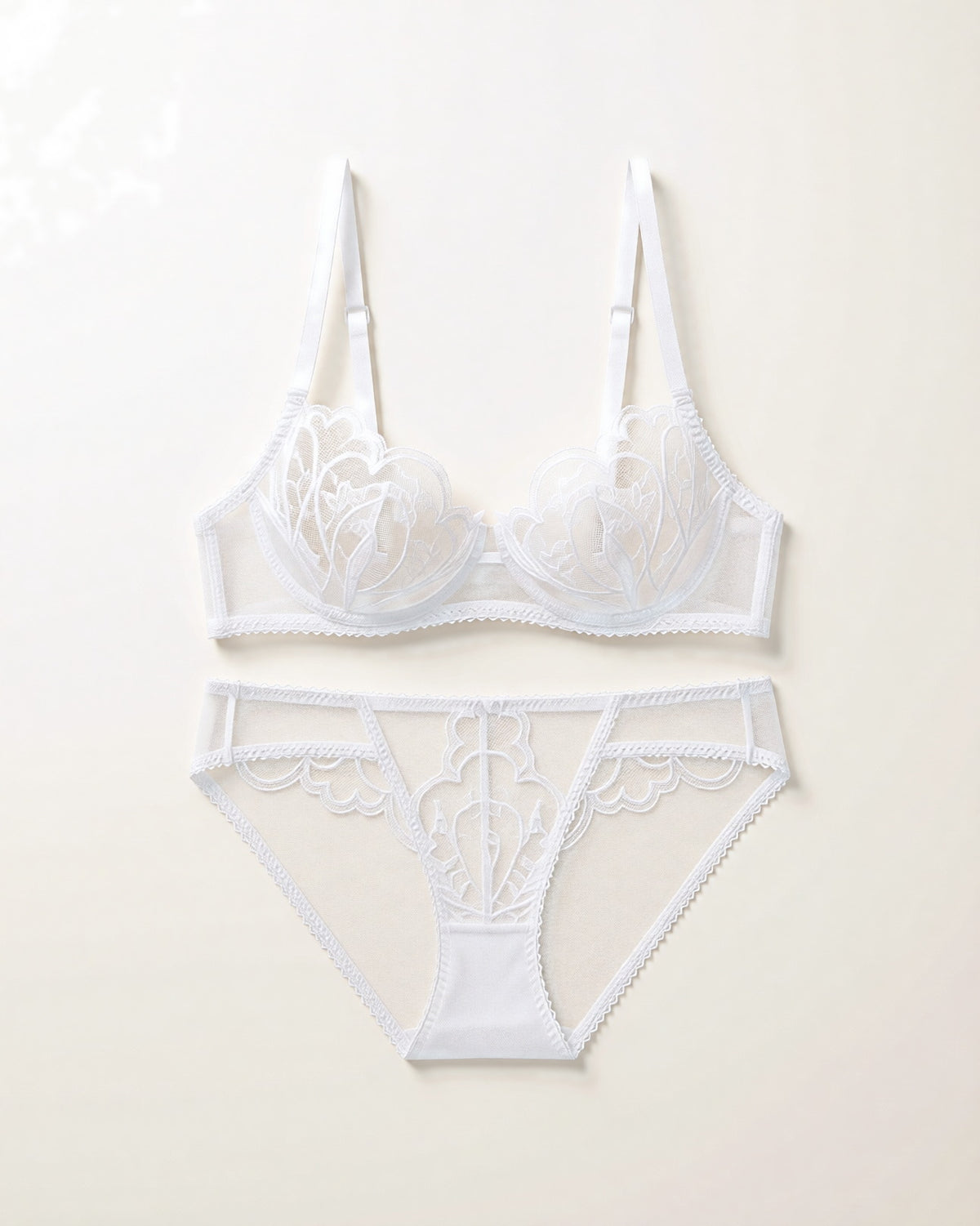 Darette Plain Sight Sheer Set in Ivory - front view on a soft studio backdrop