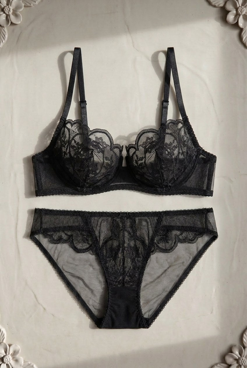 Inès Sheer Set — Noir colourway