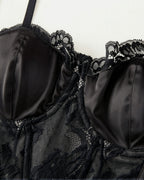 Close-up of the fabric and trim on the Darette After Hours Bustier Set