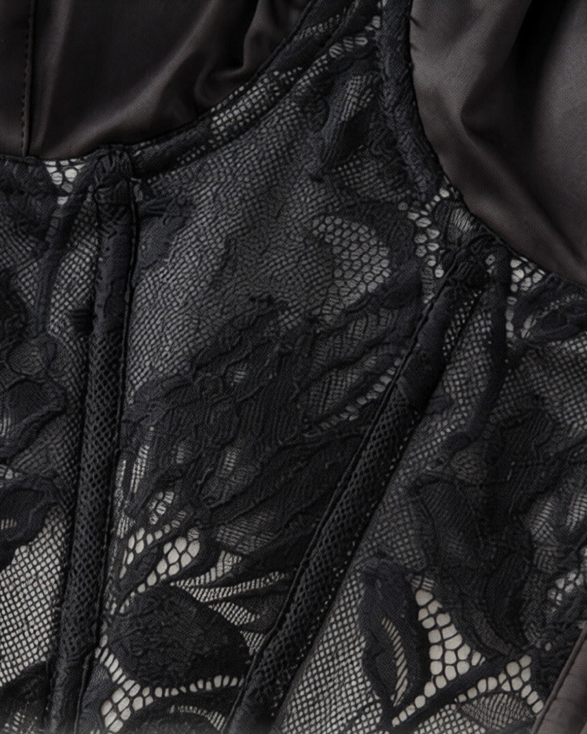 Detail shot of the After Hours Bustier Set, showing the trim and stitching