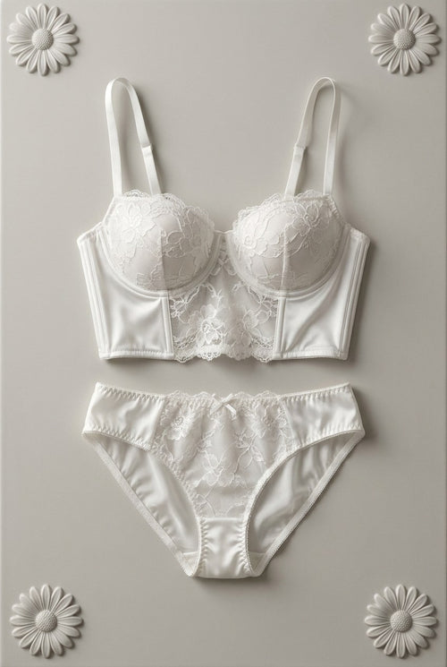 Vesper Lace Bustier Set — Ivory colourway