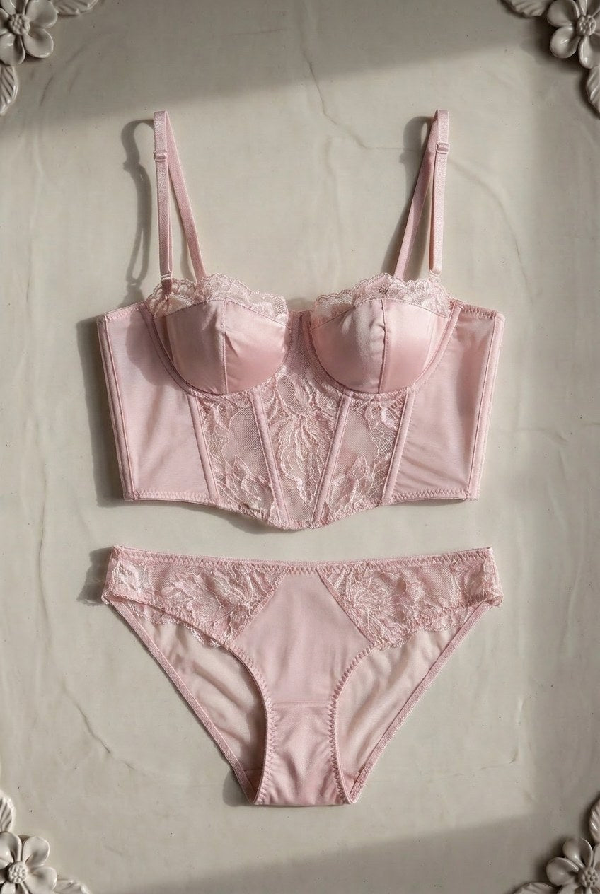 Vesper Lace Bustier Set — Blush colourway