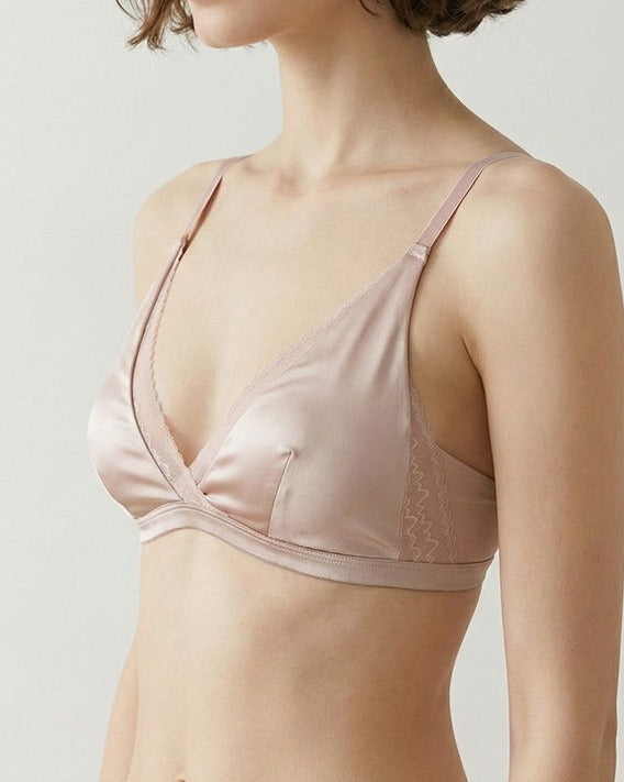 Indoor shot of the Just Because Silk-Lace Set as worn