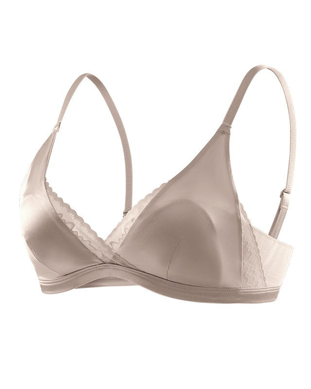 Flat lay of the Darette Just Because Silk-Lace Set in Blush on a plain surface