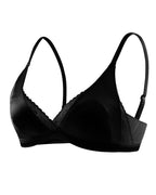 Flat lay of the Darette Just Because Silk-Lace Set in Noir on a plain surface