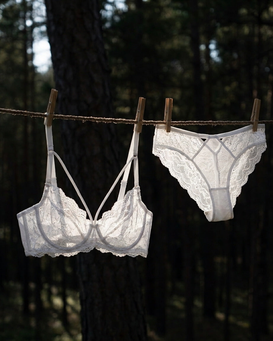 Darette Small Dare Sheer Set in Ivory - front view on a soft studio backdrop