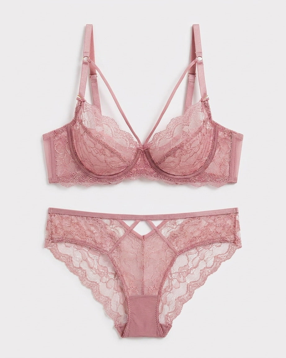 Candid lifestyle shot of the Darette Small Dare Sheer Set in Blush