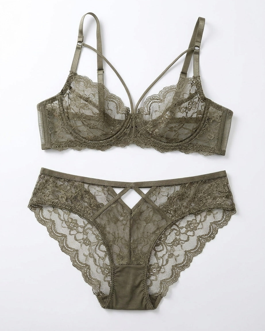 Candid lifestyle shot of the Darette Small Dare Sheer Set in Moss