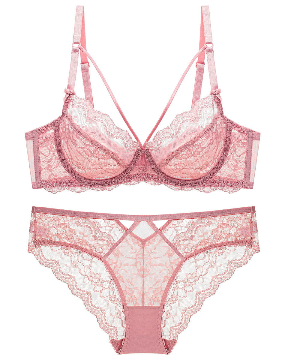 Flat lay of the Darette Small Dare Sheer Set in Blush on a plain surface