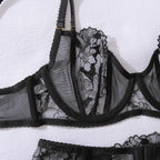 Darette Full Bloom Embroidered Set in Noir - product view (seventh alternate view)