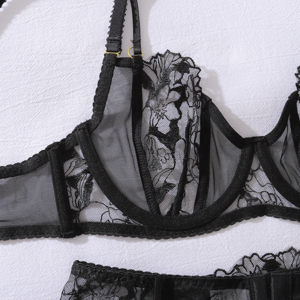 Darette Full Bloom Embroidered Set in Noir - product view (seventh alternate view)