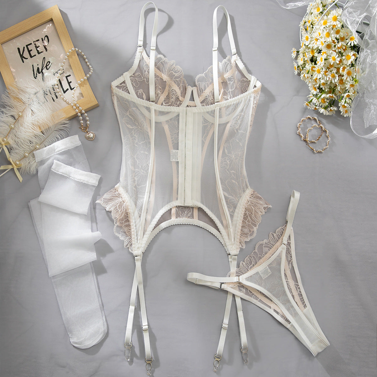 Darette Fine Print Garter Set - product view (fifth alternate view)