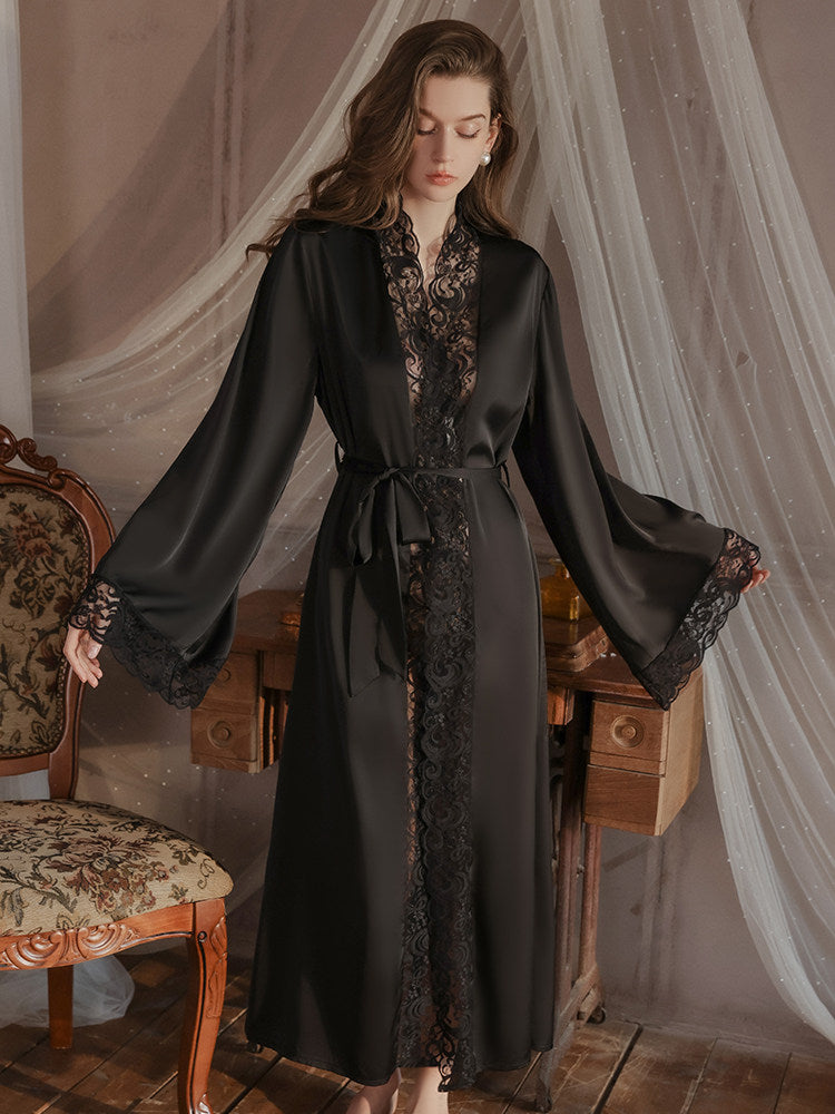 The Late Start Robe in Noir photographed from a second angle