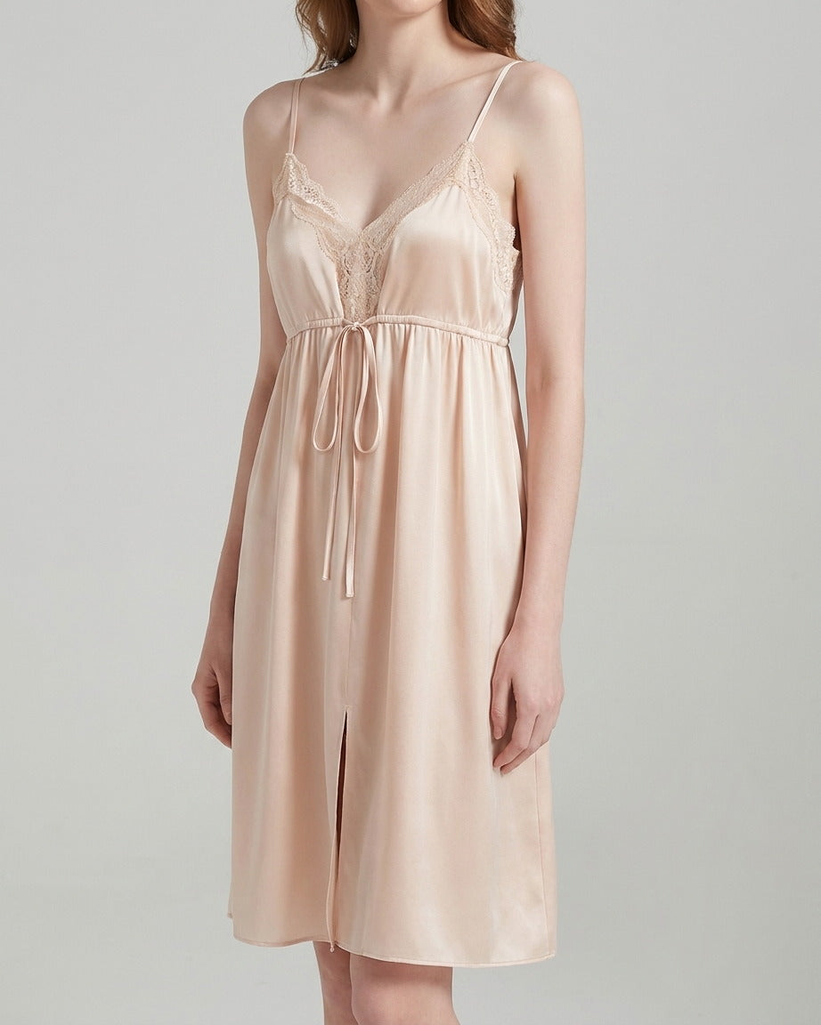 Darette The Real Thing Silk Slip in Crème - front view on a soft studio backdrop