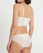 Darette After Hours Bustier Set in Ivory - back view standing showing the hook-and-eye closure