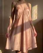 Darette Backhanded Silk Slip in Blush - full-length front view catching golden sunlight