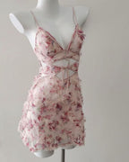 Darette Built In Slip in Blush displayed on a dress form, showing the floral lace-up bodice and flared skirt