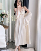 Darette Court of One Set in Ivory - satin gown and robe, full-length front view