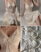 Darette Cover Story Set - collage of lace bodice, waist tie, and satin fabric close-up details
