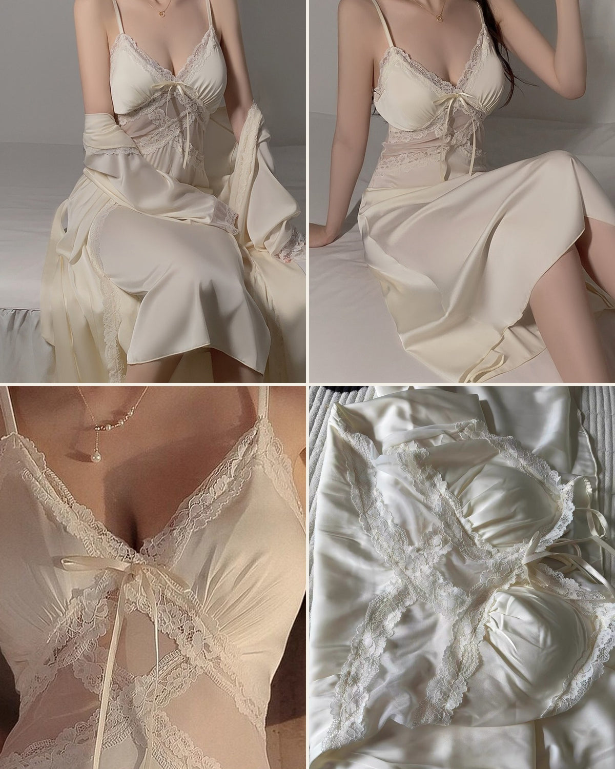 Darette Cover Story Set - collage of lace bodice, waist tie, and satin fabric close-up details