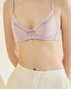 Darette Deep End Plunge Set in Mauve - close-up front view with linen trousers