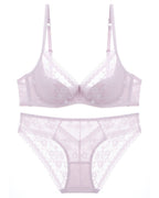 Darette Deep End Plunge Set in Mauve - flat lay of the plunge bra and panty set on a mannequin form
