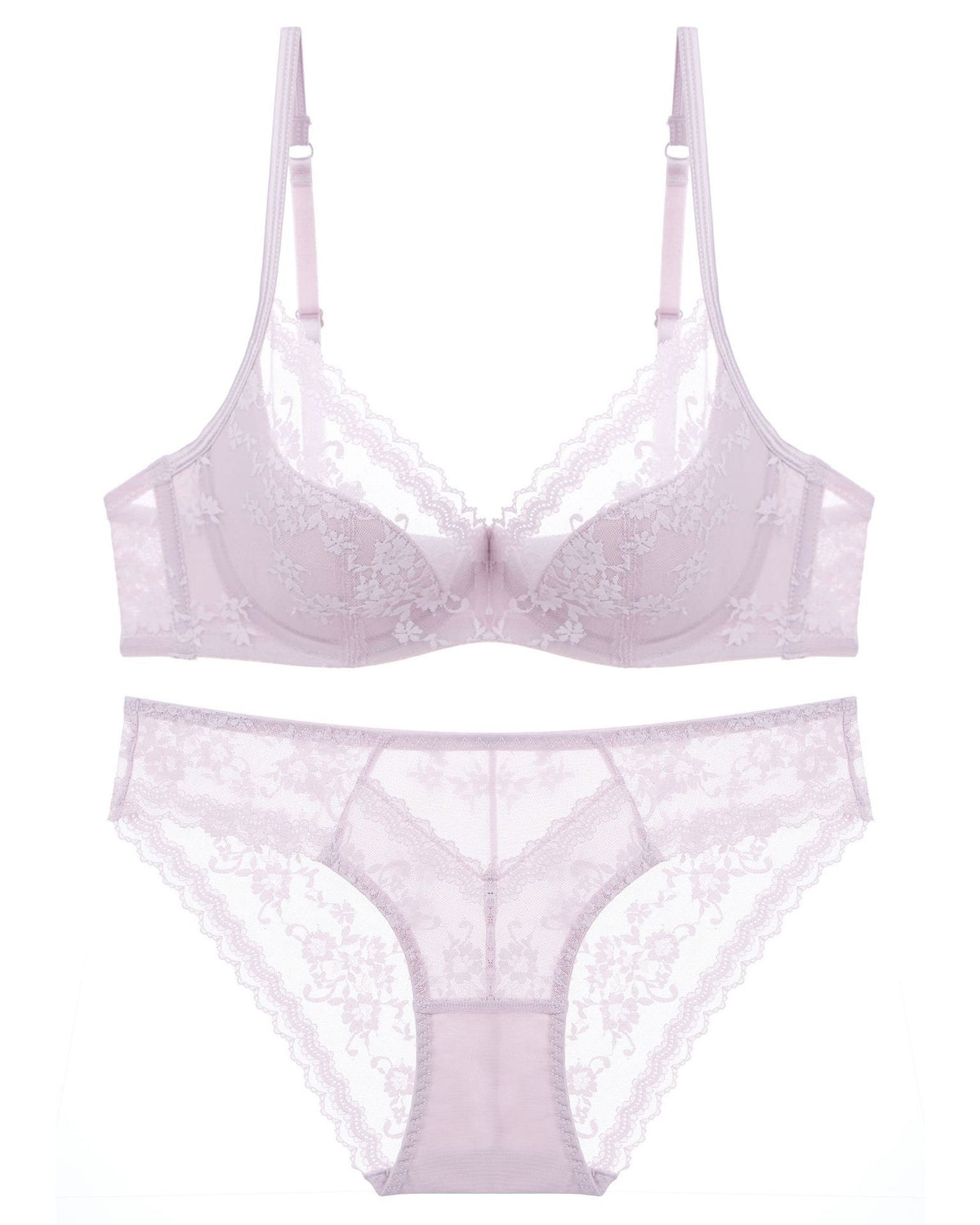 Darette Deep End Plunge Set in Mauve - flat lay of the plunge bra and panty set on a mannequin form
