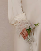 Darette First Light robe in Champagne - gathered sleeve with a wide lace cuff