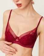 Darette Good Habit Lace Set in Bordeaux, close-up front view held with one hand