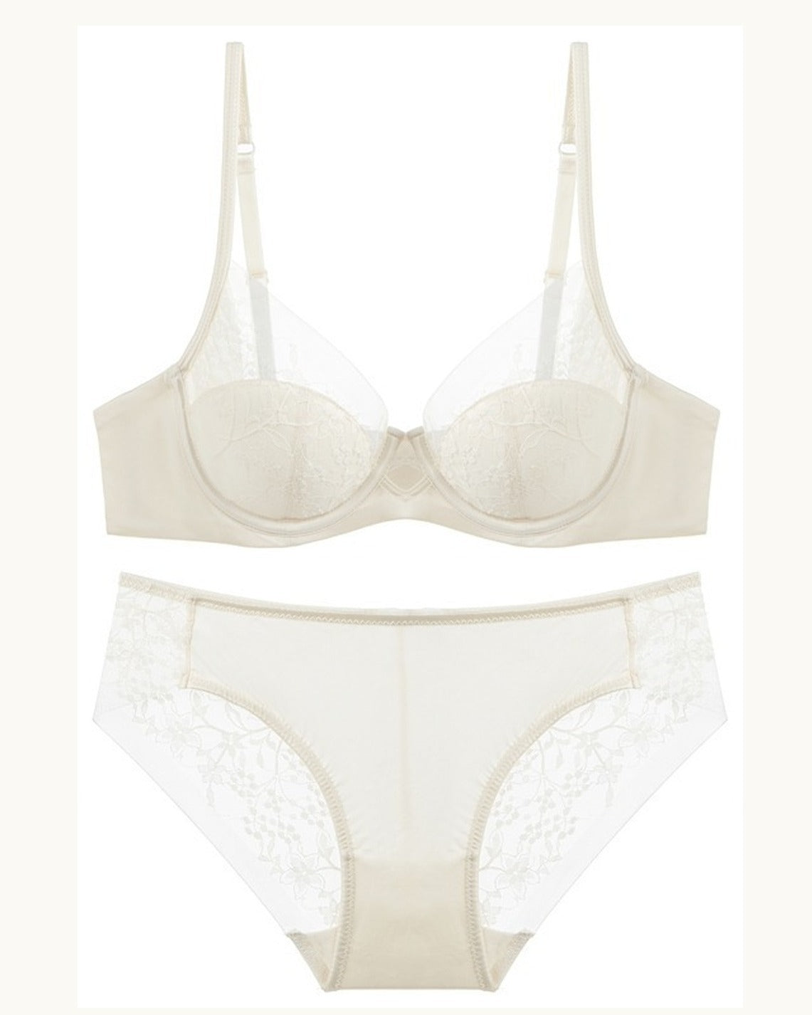 Darette Good Habit Lace Set and panty in Champagne shown as a cut-out product pairing