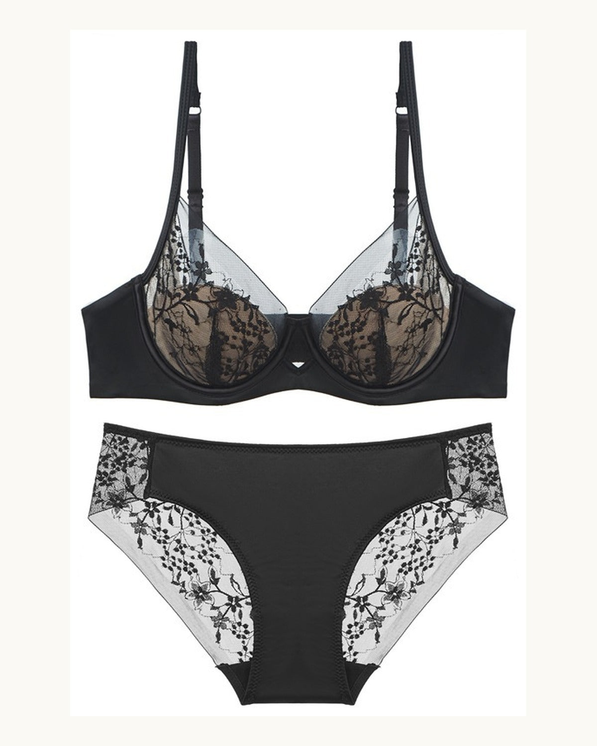 Darette Good Habit Lace Set and panty in Noir shown as a cut-out product pairing