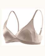 Darette Just Because Silk-Lace Set in Blush - satin triangle bra laid flat, front detail