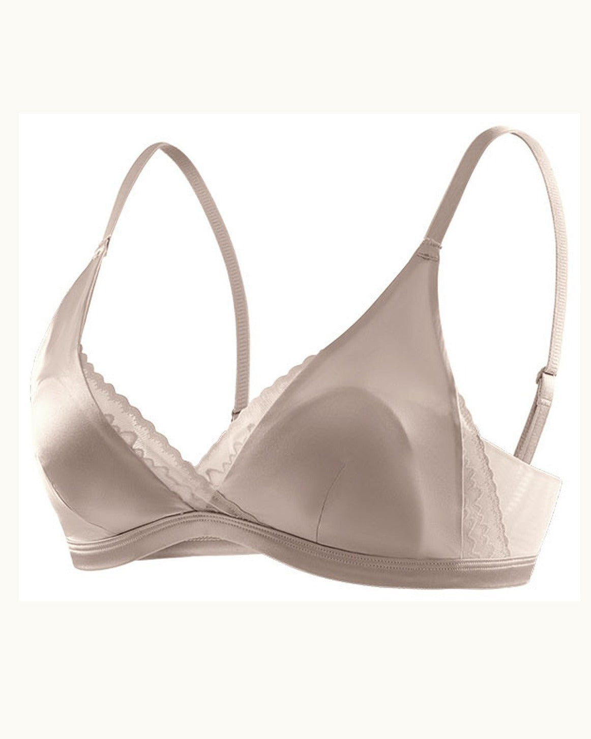 Darette Just Because Silk-Lace Set in Blush - satin triangle bra laid flat, front detail